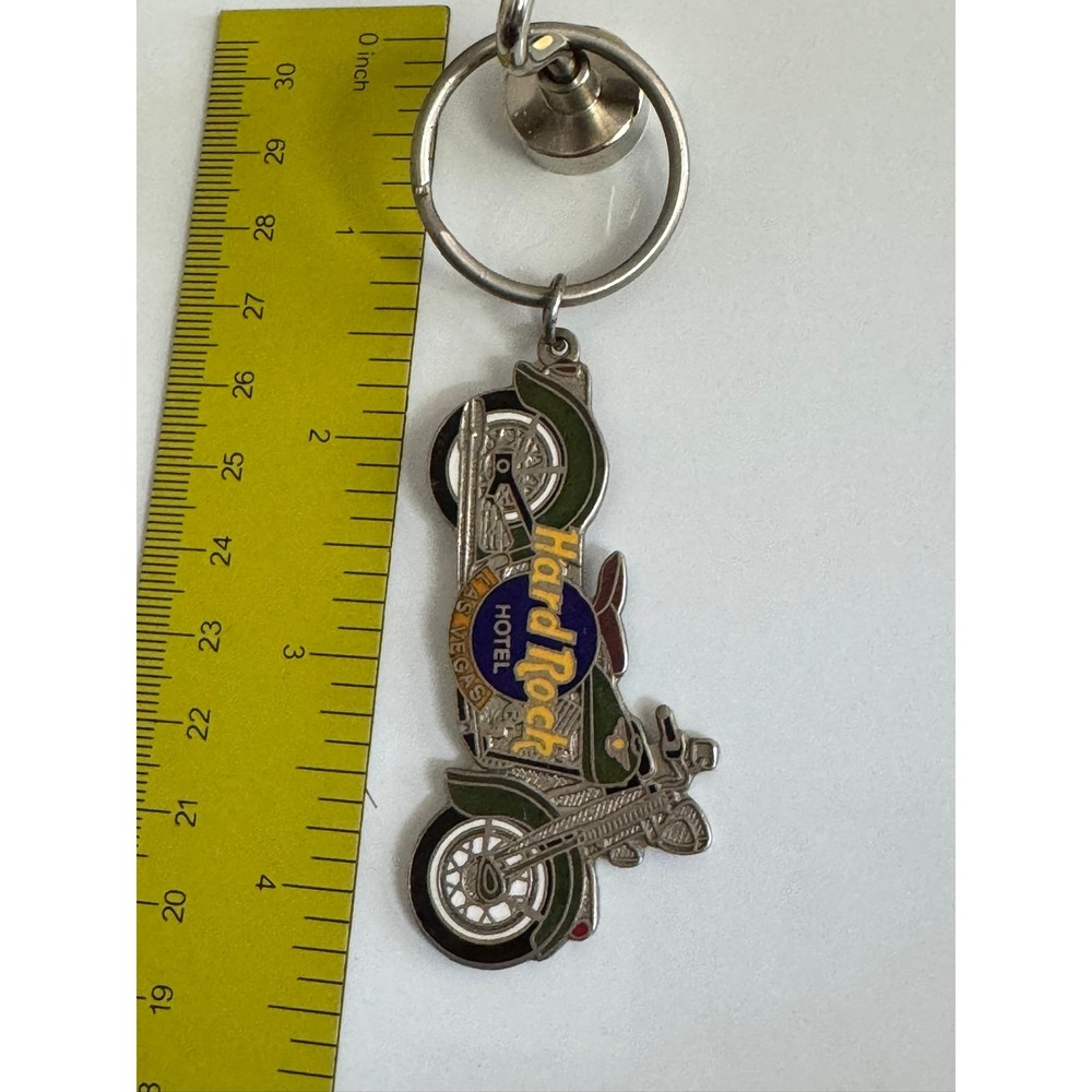 Hard Rock Hotel Las Vegas Motorcycle Keychain Green Enamel Souvenir Biker Metal